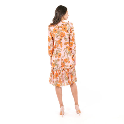 Gathered floral-print crepon midi dress