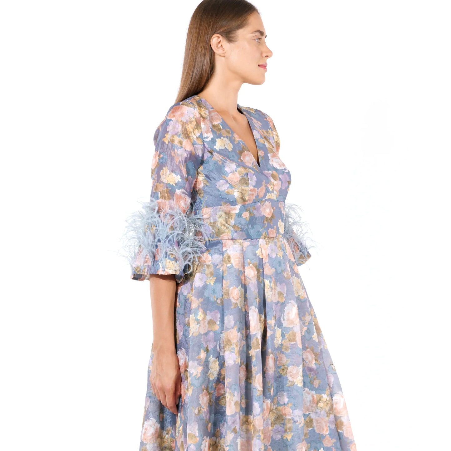 Corded lace-paneled floral-print crepe de chine midi dress