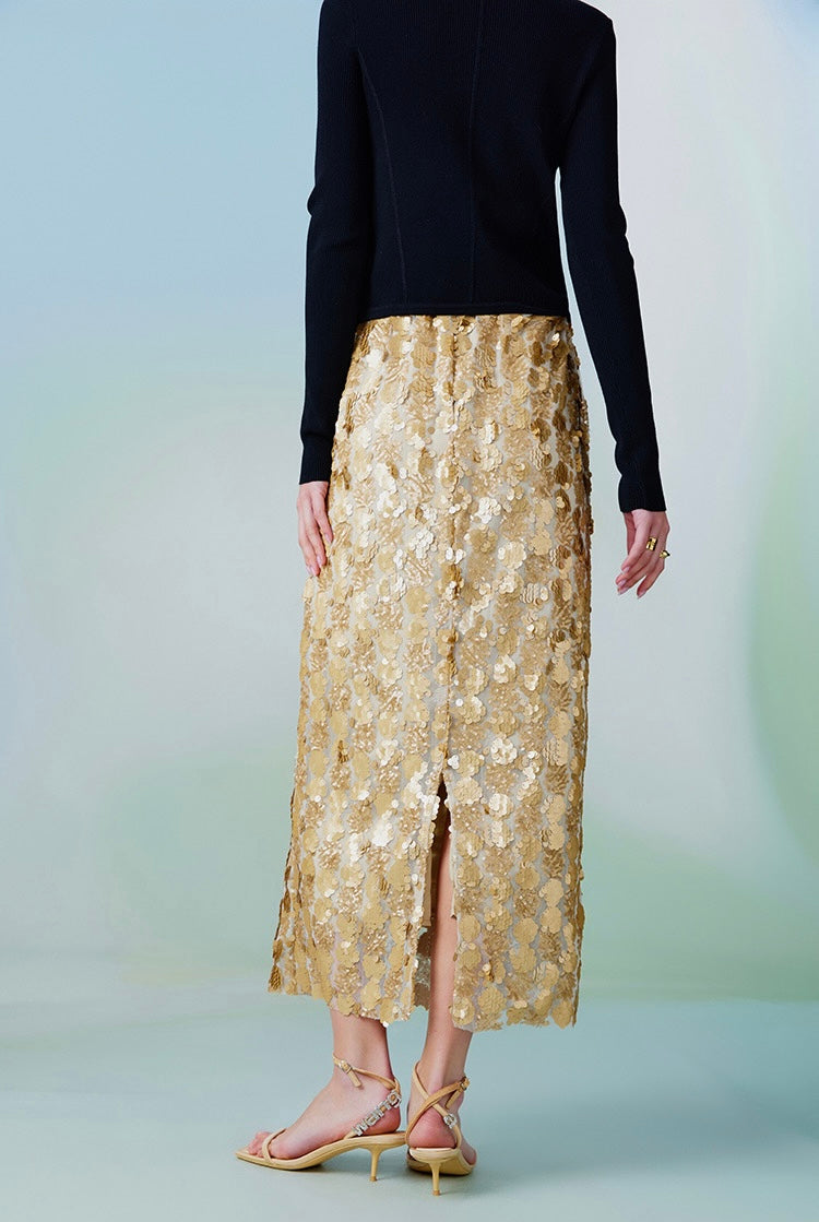 Gold Sequin midi skirt