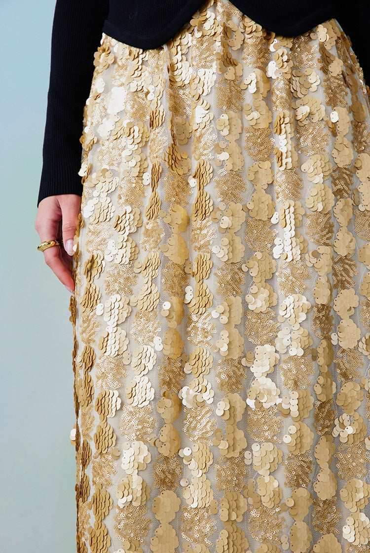 Gold Sequin midi skirt