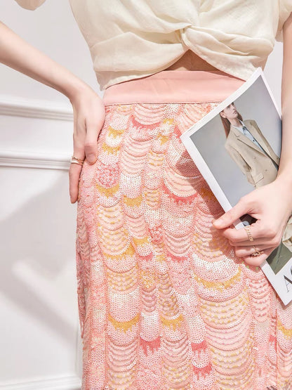 Pink Sequin midi skirt set