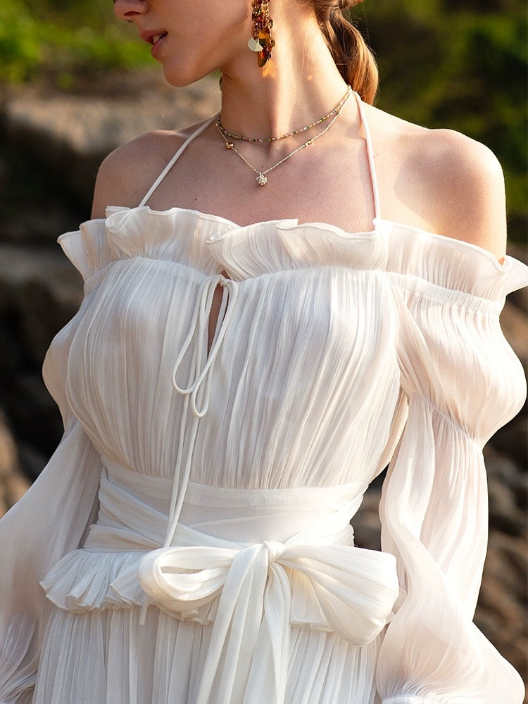 Halter cold shoulder maxi dress in Ivory