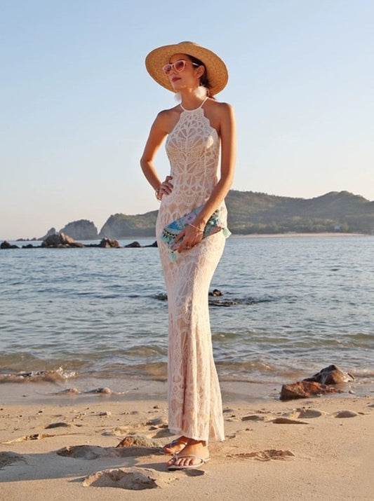 Embellished Halter Maxi Dress in Ivory