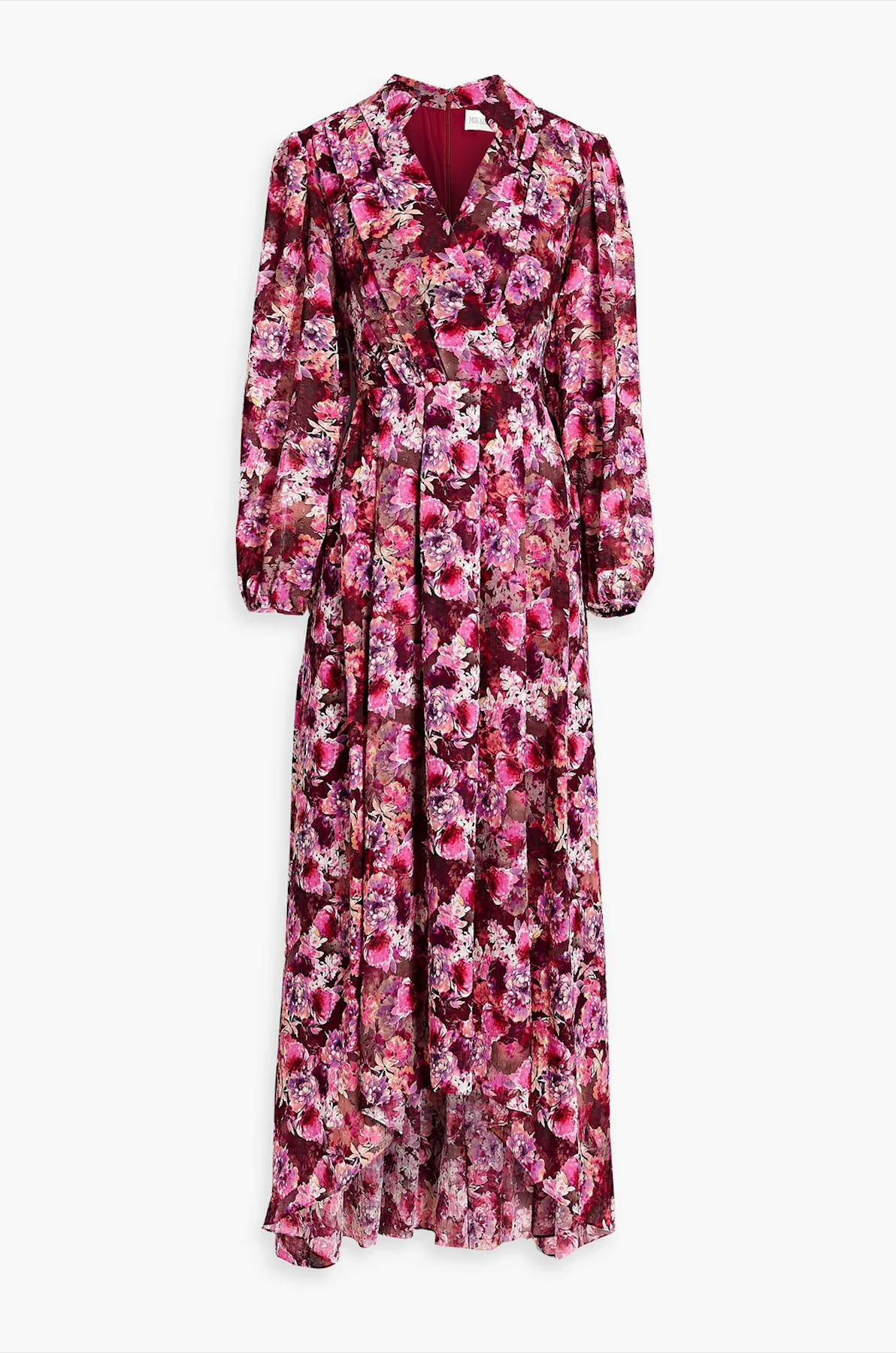 Wrap-effect floral-print fil coupé chiffon dress