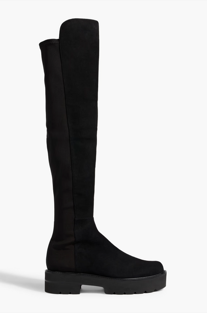 Neoprene and suede over-the-knee boots