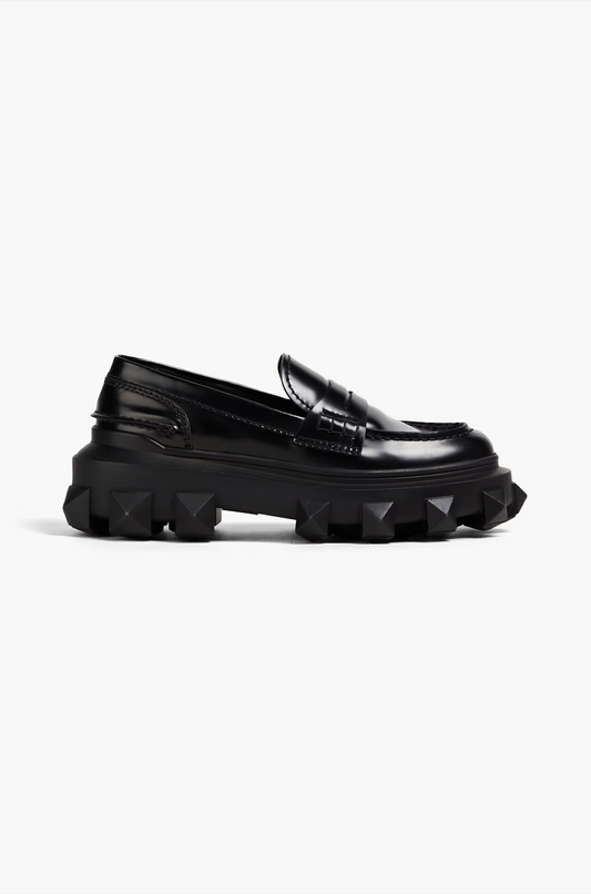 Rockstud leather platform loafers
