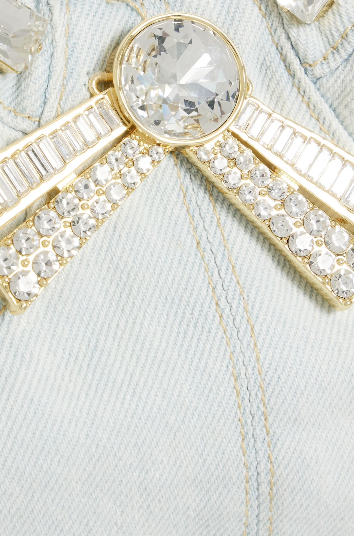 Cropped crystal-embellished denim bustier top