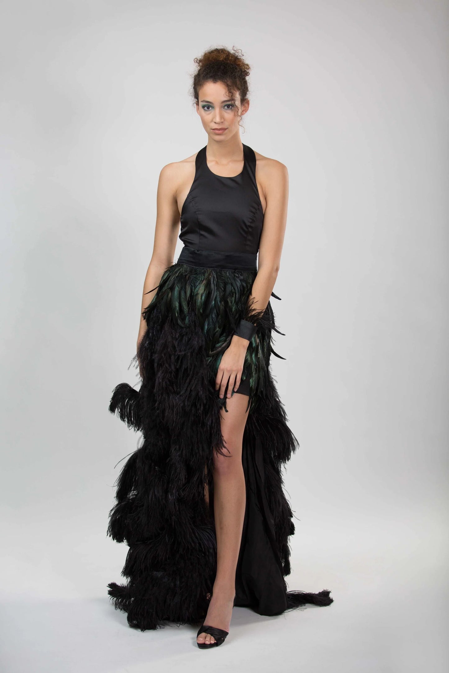 BLACK RED CARPET FEATHER GOWN