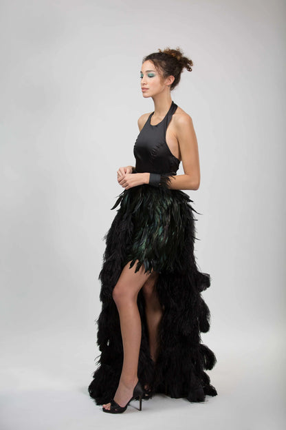 BLACK RED CARPET FEATHER GOWN