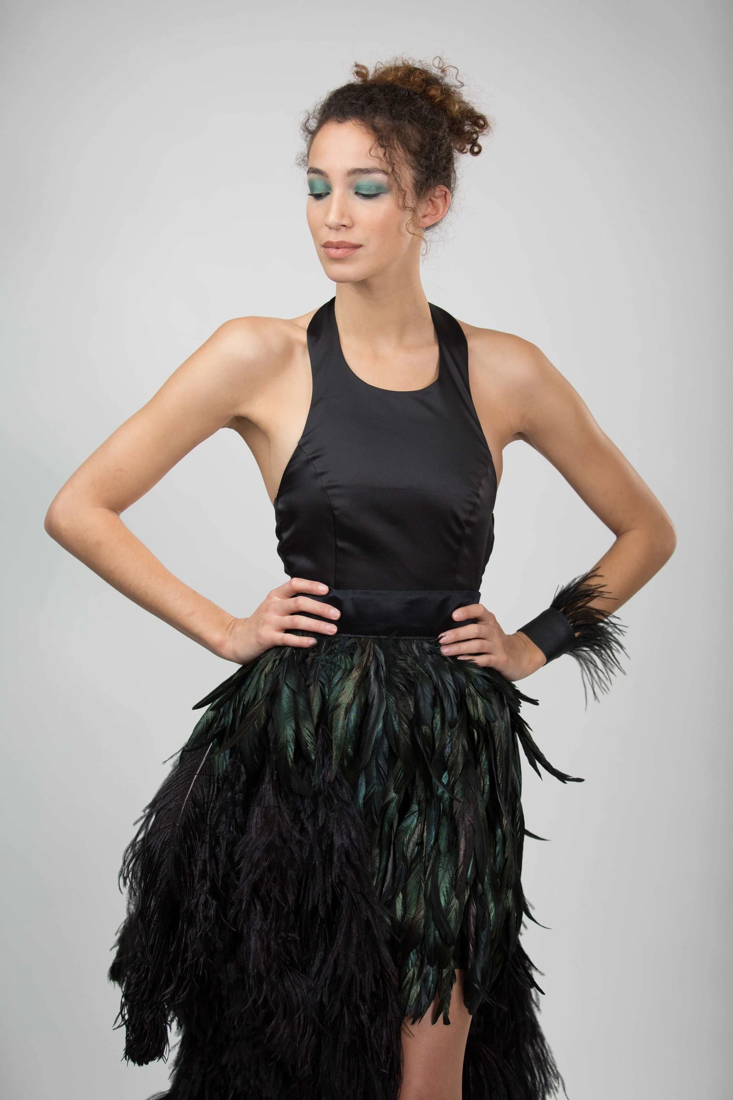 BLACK RED CARPET FEATHER GOWN